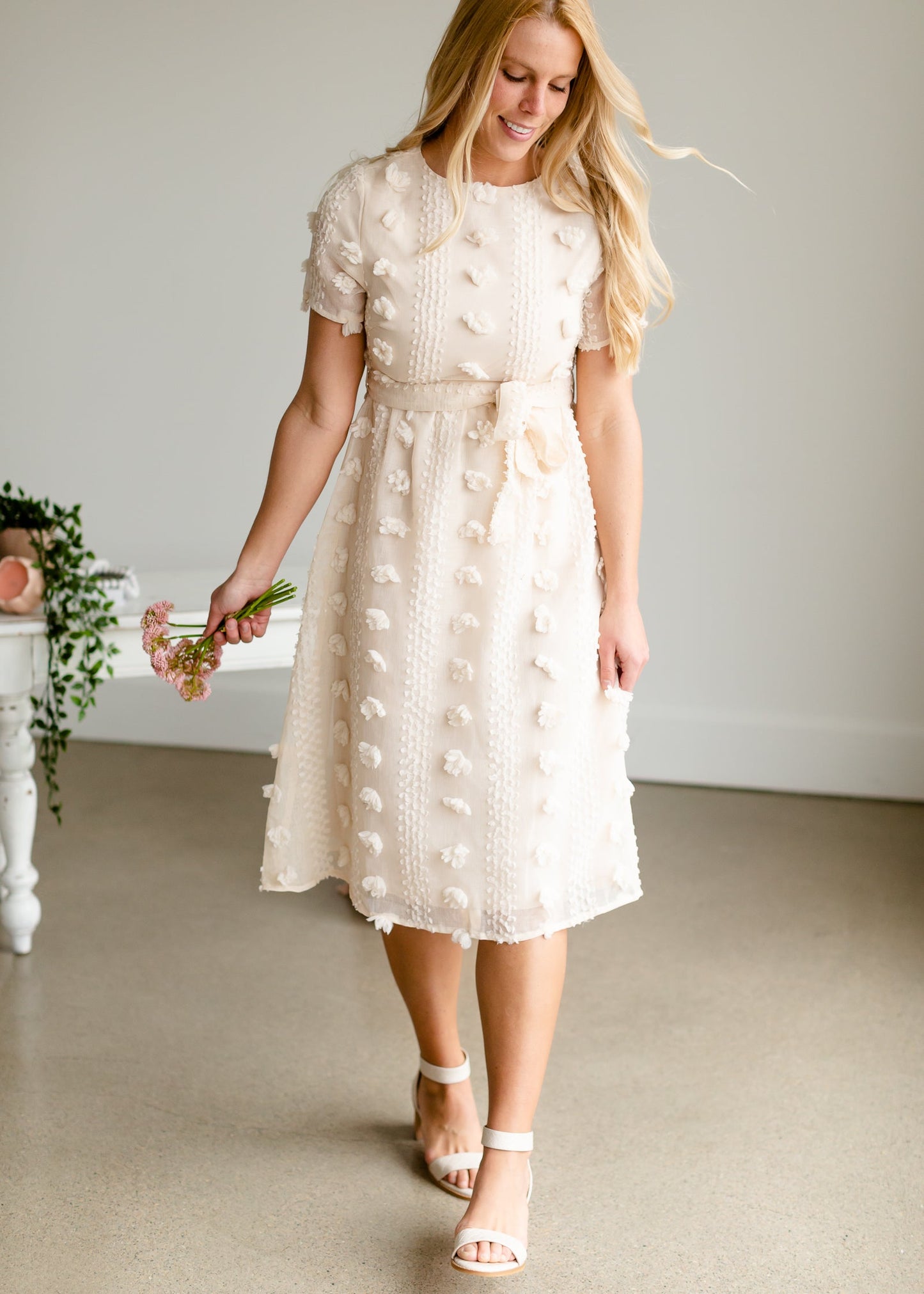Cream Pom Pom Midi Dress - FINAL SALE Dresses