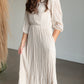 Cream Stretch Waist Lace Surplice Midi Dress Dresses Polyagram