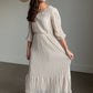 Cream Stretch Waist Lace Surplice Midi Dress Dresses Polyagram