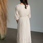 Cream Stretch Waist Lace Surplice Midi Dress Dresses Polyagram