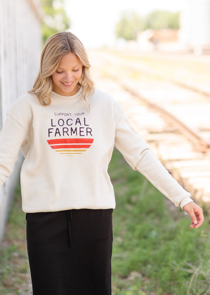 Cream Support Your Local Farmer Crewneck Sweatshirt Tops