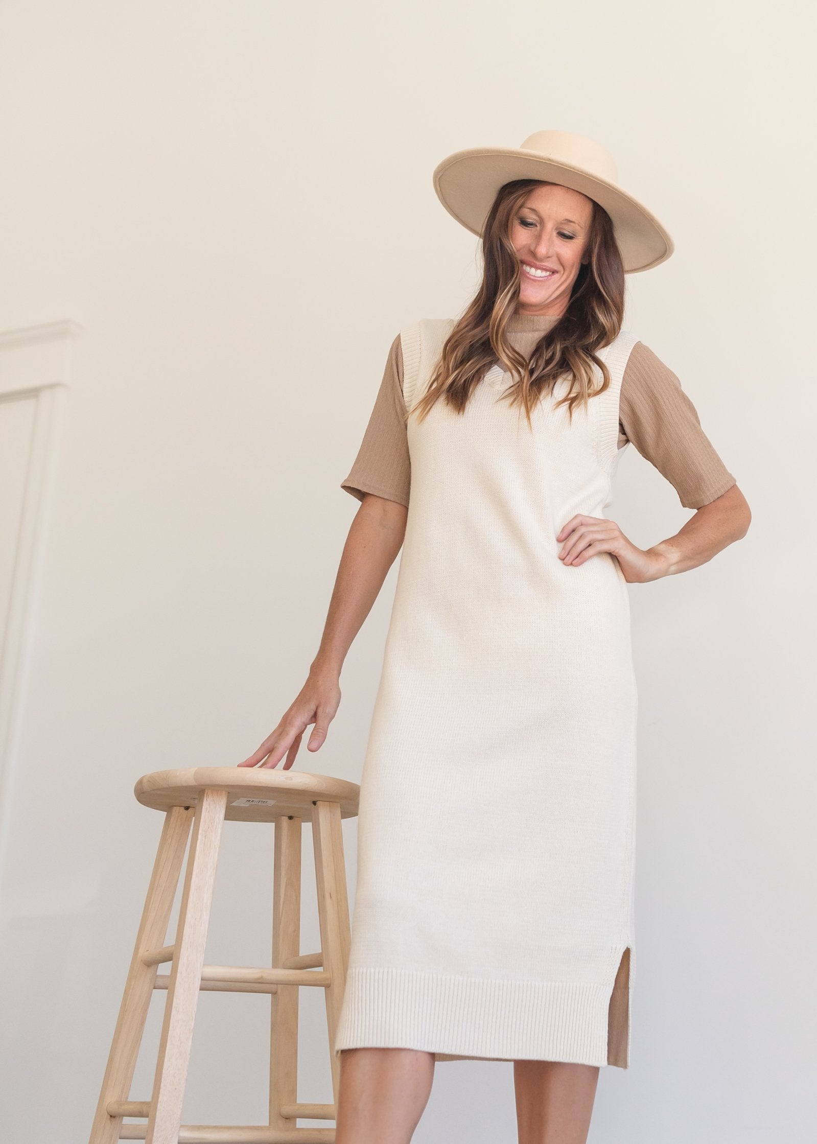 Cream Sweater Knit Jumper Dress Dresses Polagram + BaeVely