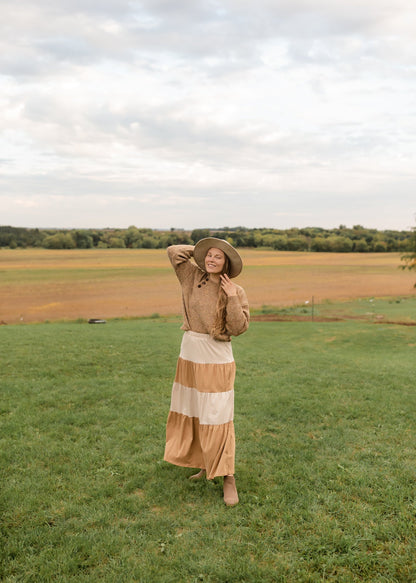 Cream + Tan Color Block Maxi Skirt Skirts Tres Bien