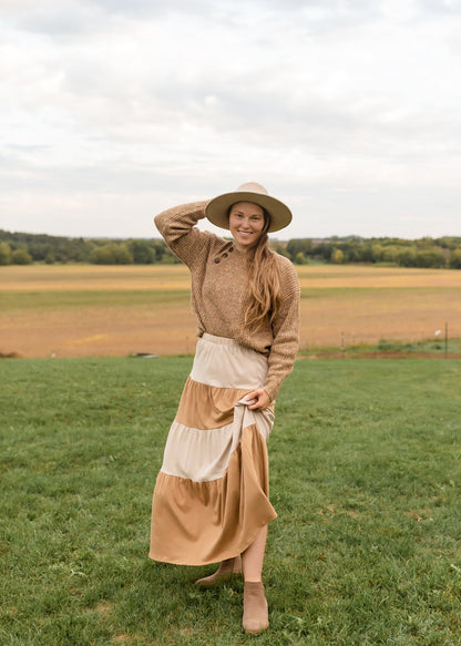 Cream + Tan Color Block Maxi Skirt Skirts Tres Bien
