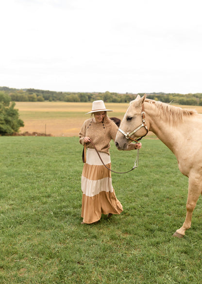 Cream + Tan Color Block Maxi Skirt Skirts Tres Bien