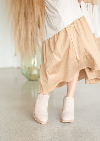 Cream + Tan Color Block Maxi Skirt Skirts Tres Bien