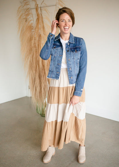Cream + Tan Color Block Maxi Skirt Skirts Tres Bien