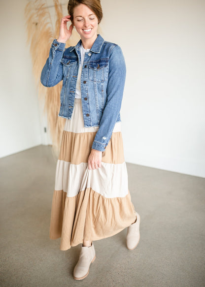 Cream + Tan Color Block Maxi Skirt Skirts Tres Bien