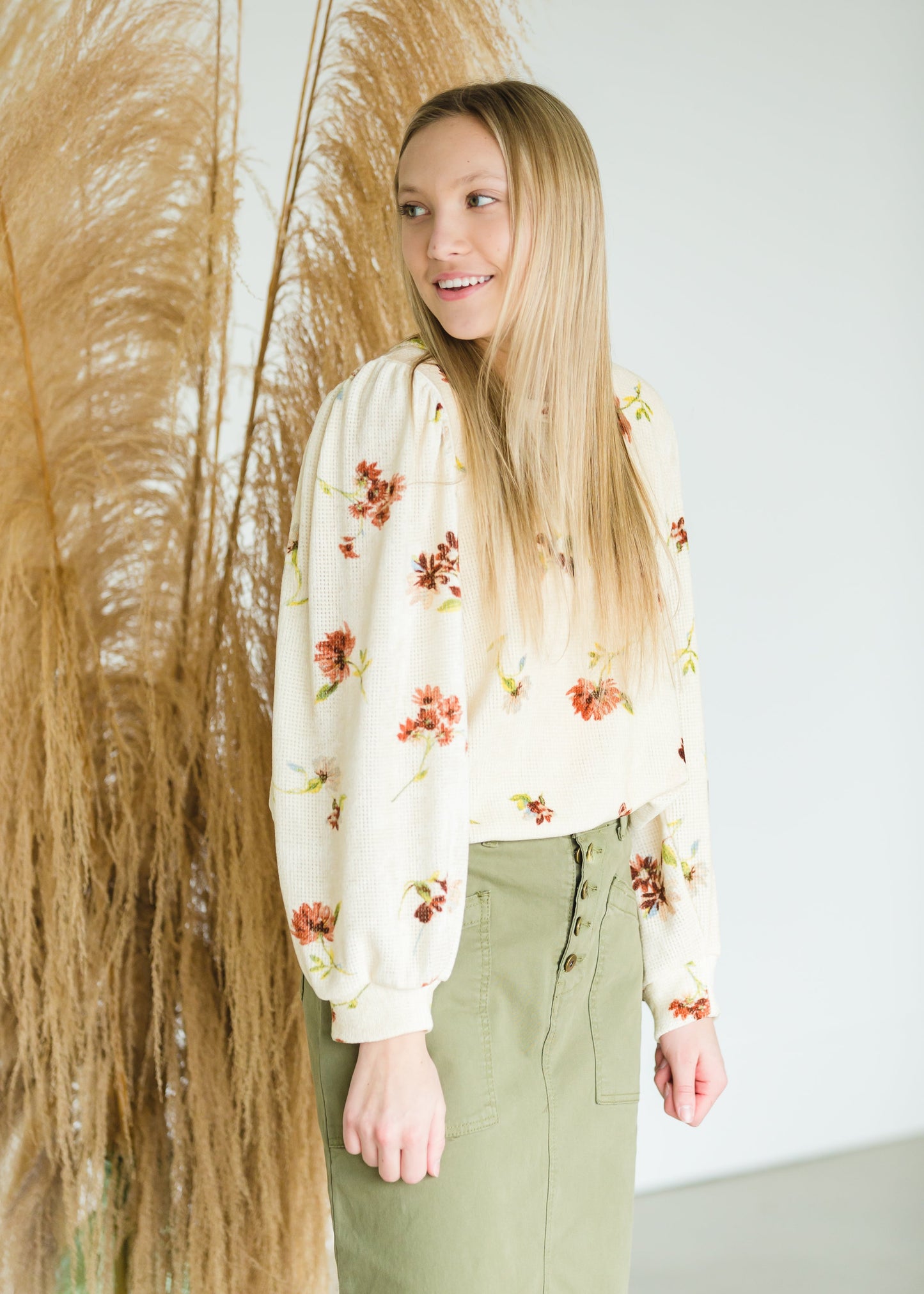 Cream Waffle Textured Floral Top - FINAL SALE Tops