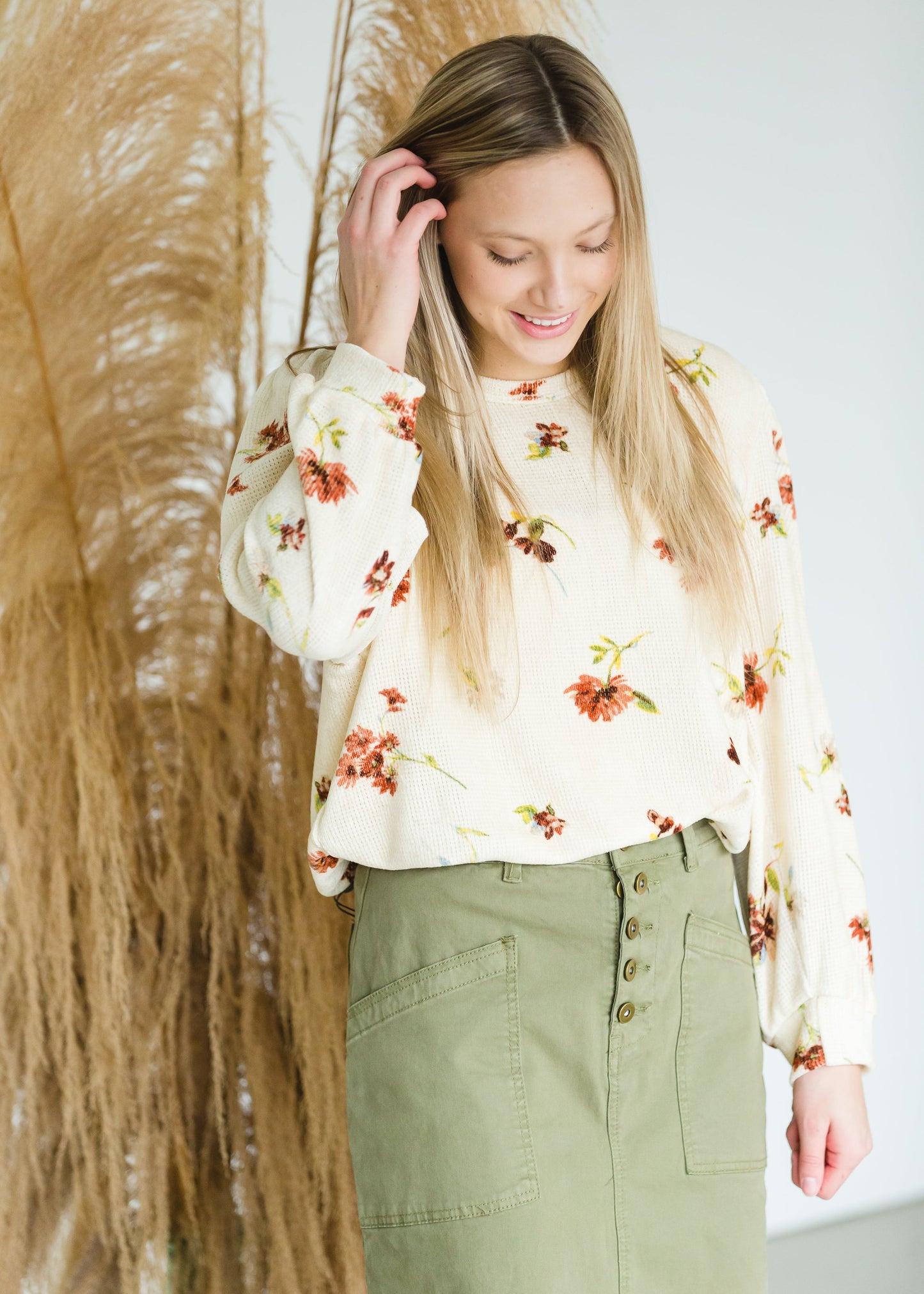 Cream Waffle Textured Floral Top - FINAL SALE Tops