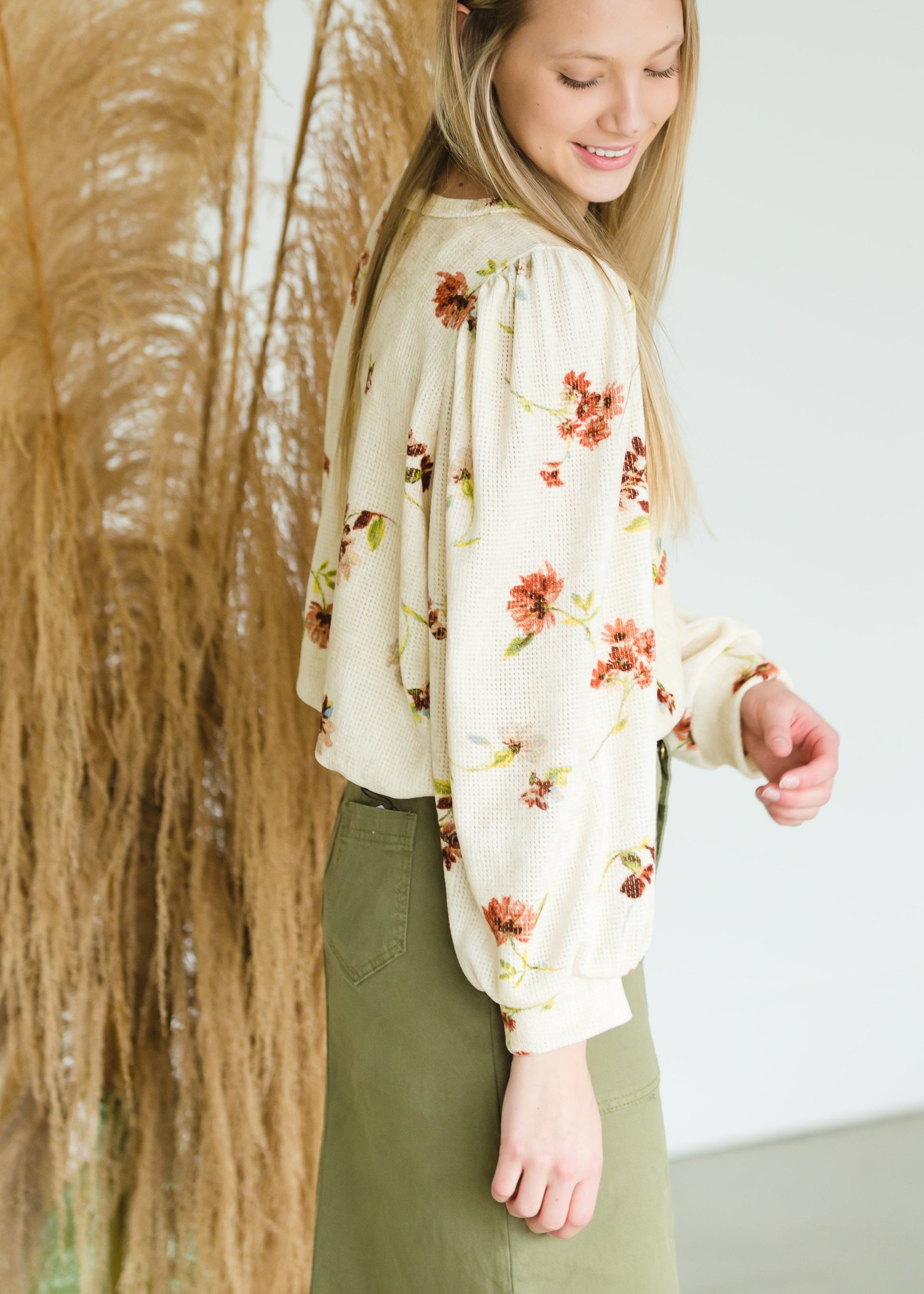 Cream Waffle Textured Floral Top - FINAL SALE Tops