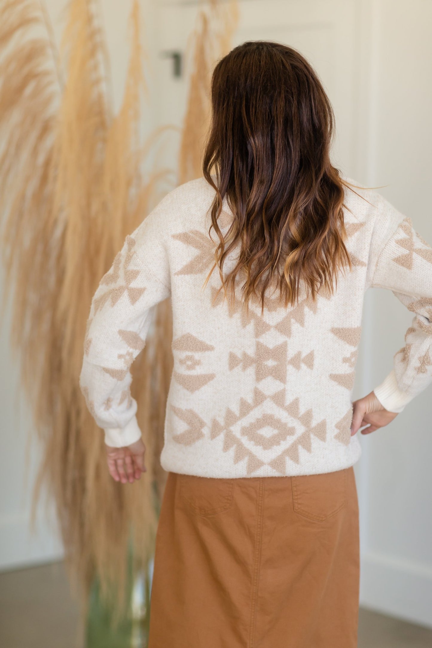 Crew Neck Aztec Print Sweater Tops Pologram