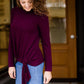 Women's modest wine colored front tie shirt