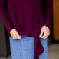 Women's modest wine colored front tie shirt