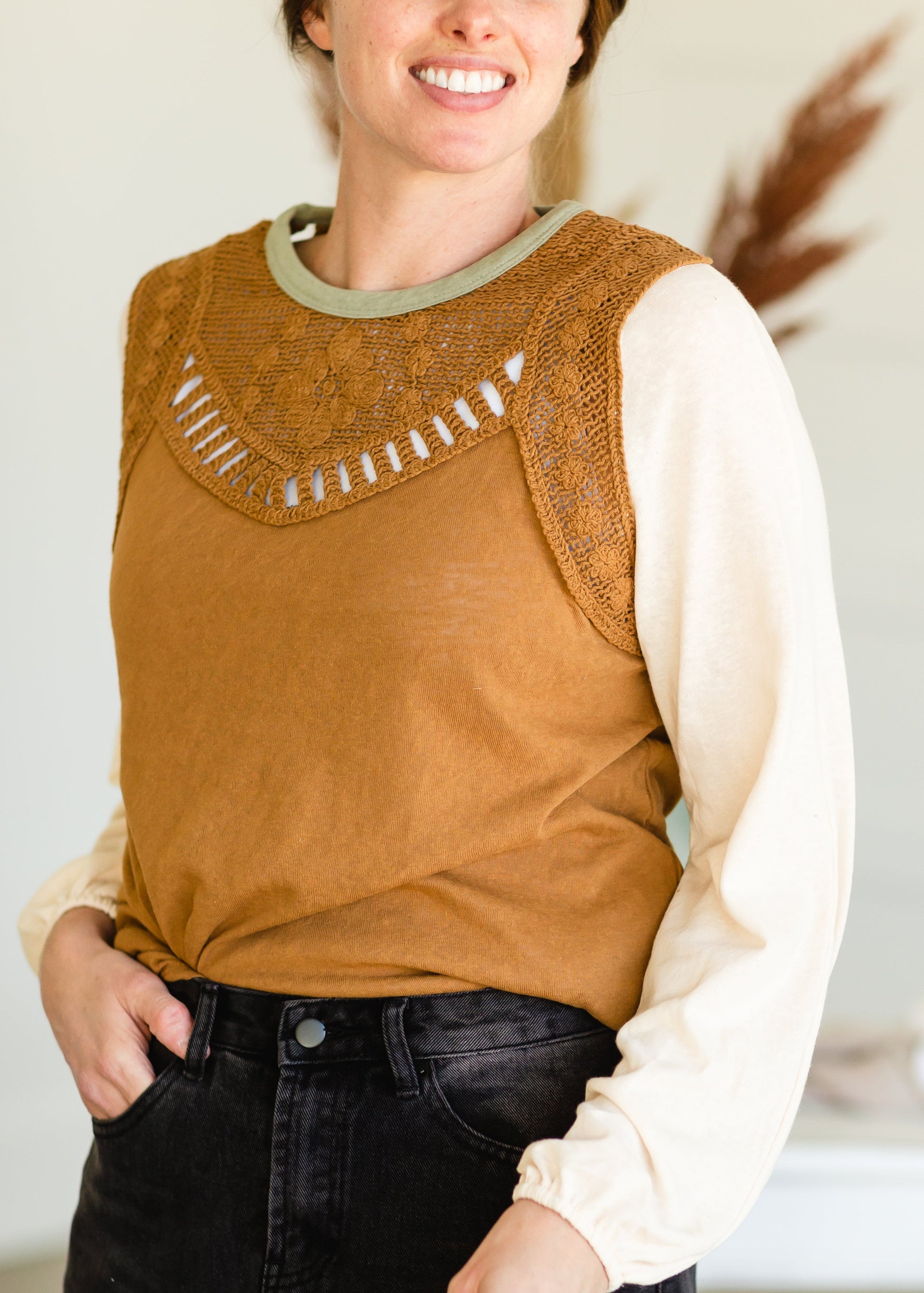 Crochet Colorblock Knit Top - FINAL SALE Shirt