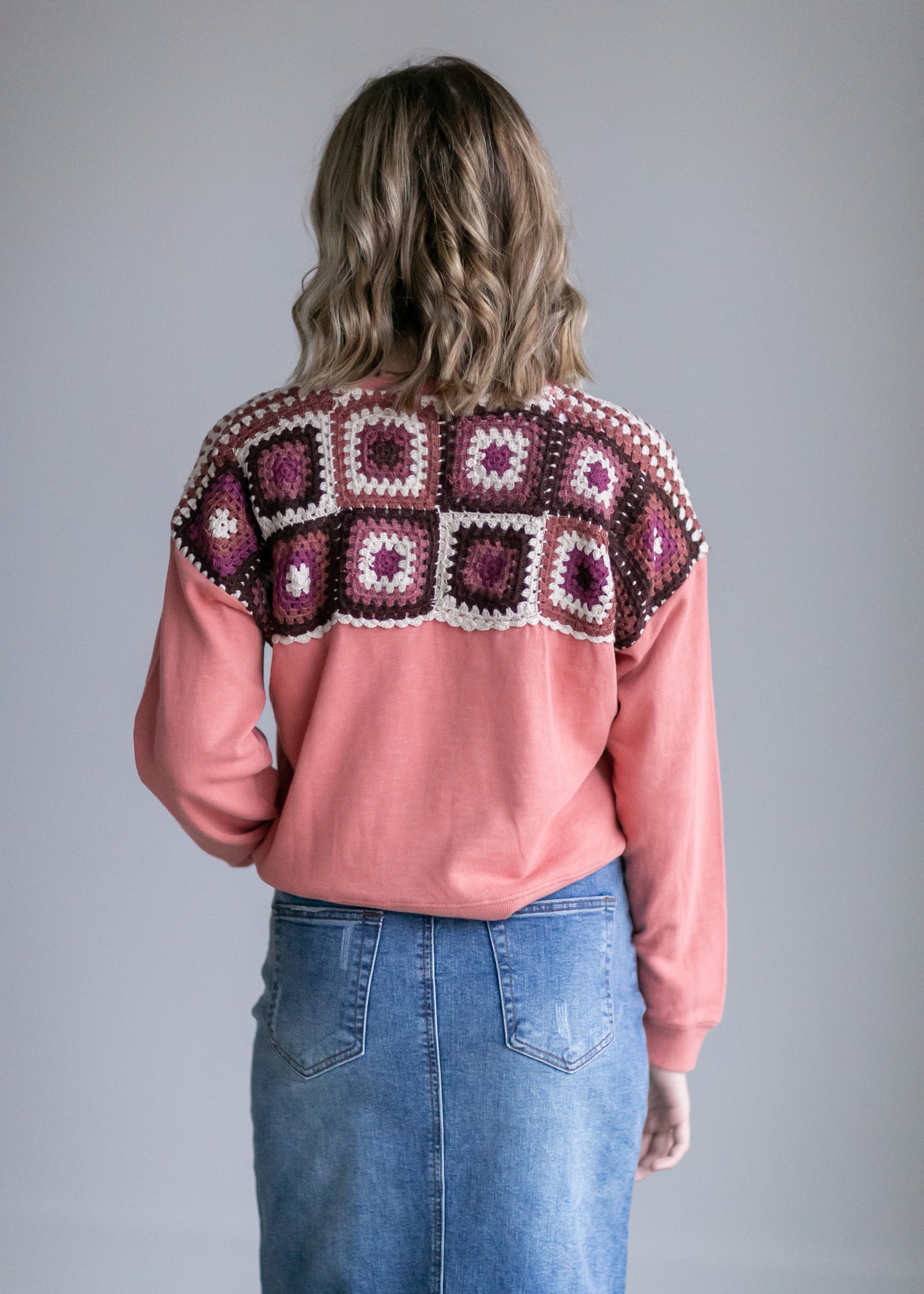 Crochet Yoke Pullover Sweater Tops