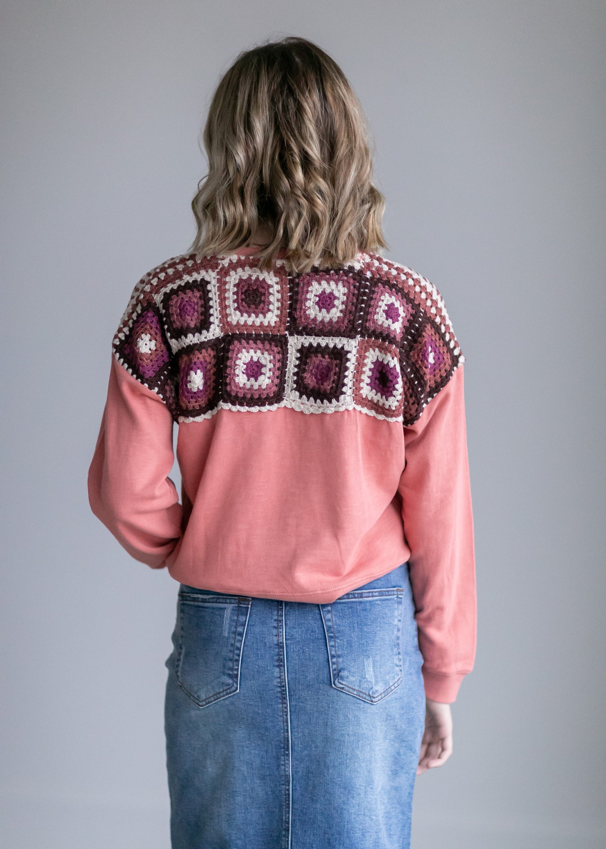Crochet Yoke Pullover Sweater Tops