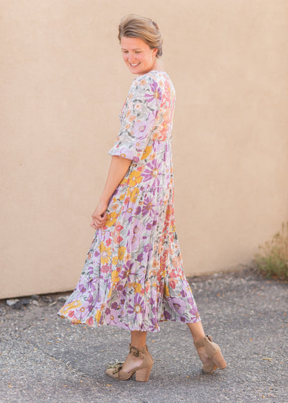 Crossover Smocked Bodice Floral Print Maxi Dress Dresses