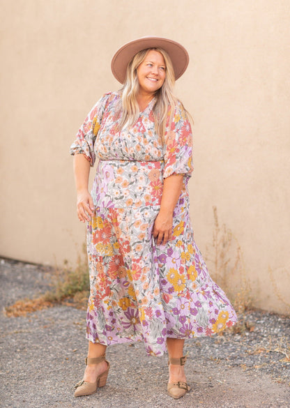 Crossover Smocked Bodice Floral Print Maxi Dress Dresses