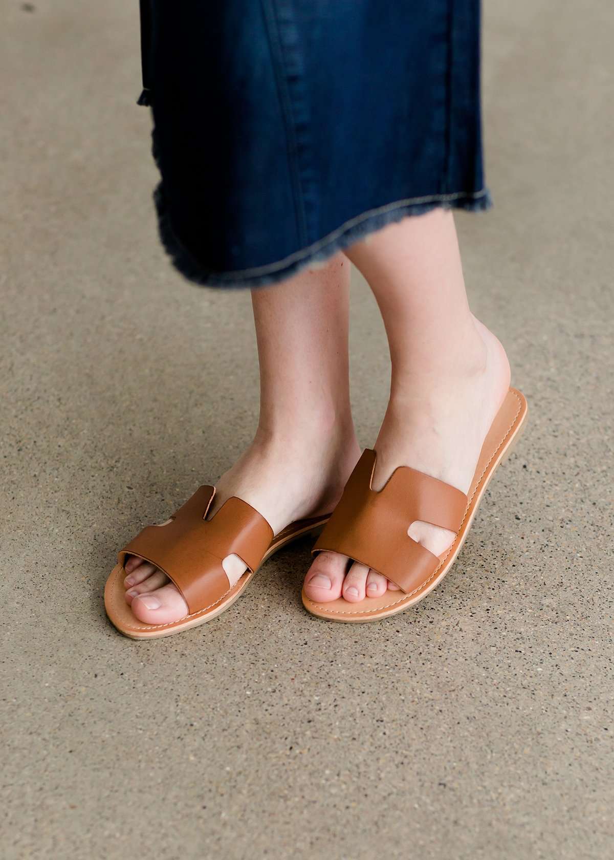 Slip on tan or white sandals