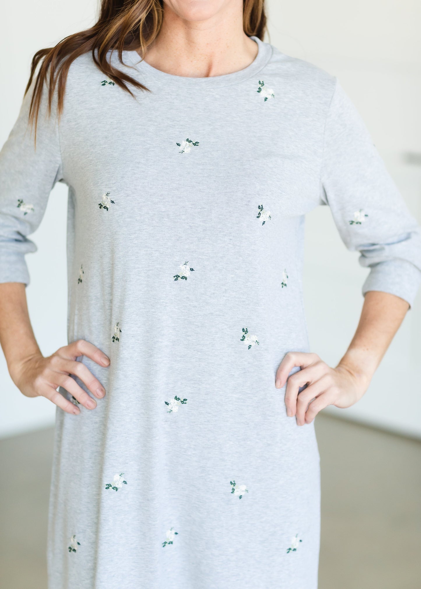 Dainty Floral Gray Sweatshirt Dress - FINAL SALE Dresses