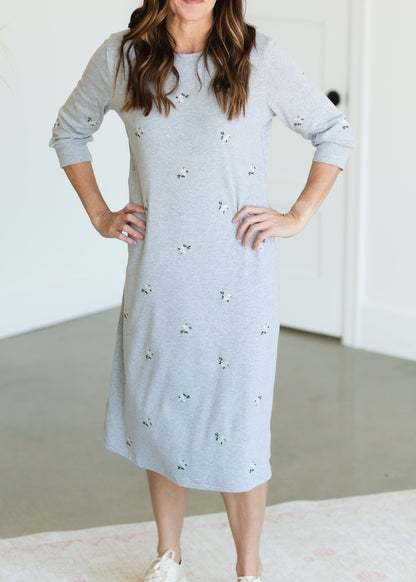 Dainty Floral Gray Sweatshirt Dress - FINAL SALE Dresses