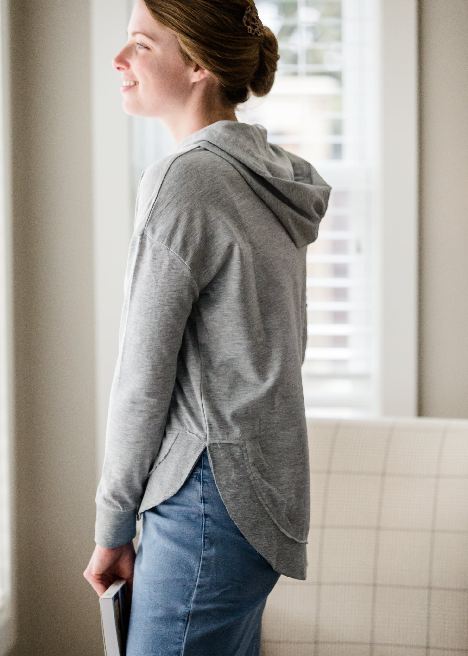 Dakota Drawstring Gray Hooded Pullover - FINAL SALE Tops