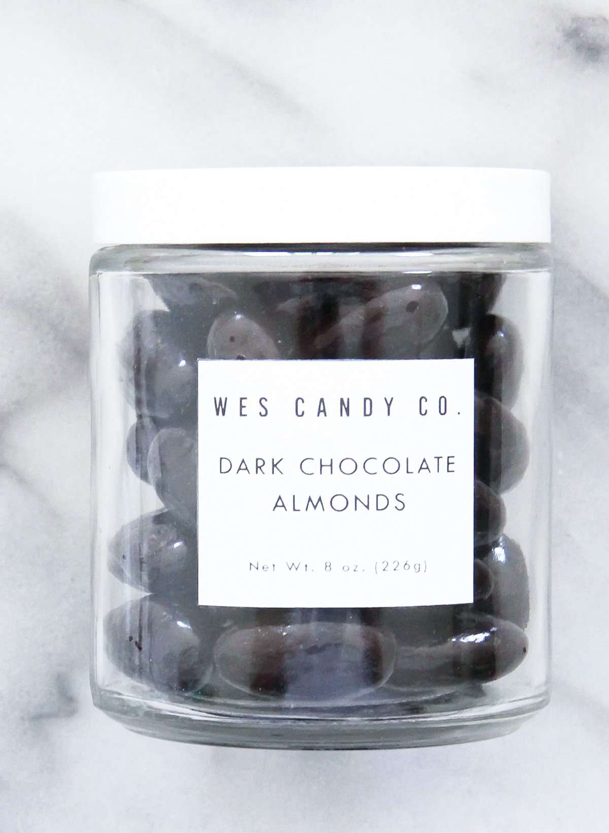8oz jar dark chocolate covered almonds.