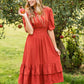 Dark Coral Ruffle Flare Midi Dress Dresses