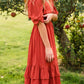 Dark Coral Ruffle Flare Midi Dress Dresses