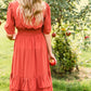 Dark Coral Ruffle Flare Midi Dress Dresses