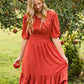 Dark Coral Ruffle Flare Midi Dress Dresses