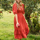 Dark Coral Ruffle Flare Midi Dress Dresses