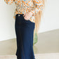 Dark Denim A-Line Contrast Midi Skirt Skirts