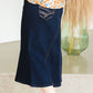 Dark Denim A-Line Contrast Midi Skirt Skirts