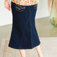 Dark Denim A-Line Contrast Midi Skirt Skirts