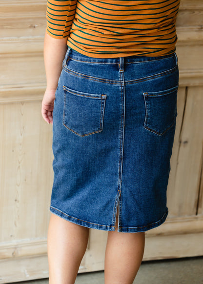 Dark Denim Five Button Jean Skirt Skirts