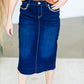 Dark Wash Raw Hem Midi Skirt - FINAL SALE Skirts