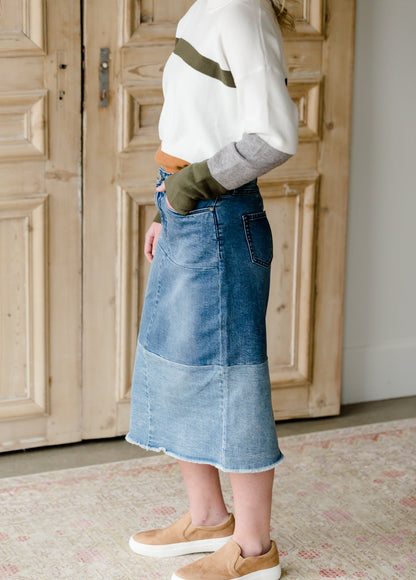 Denim Blocked Midi Jean Skirt - FINAL SALE Skirts