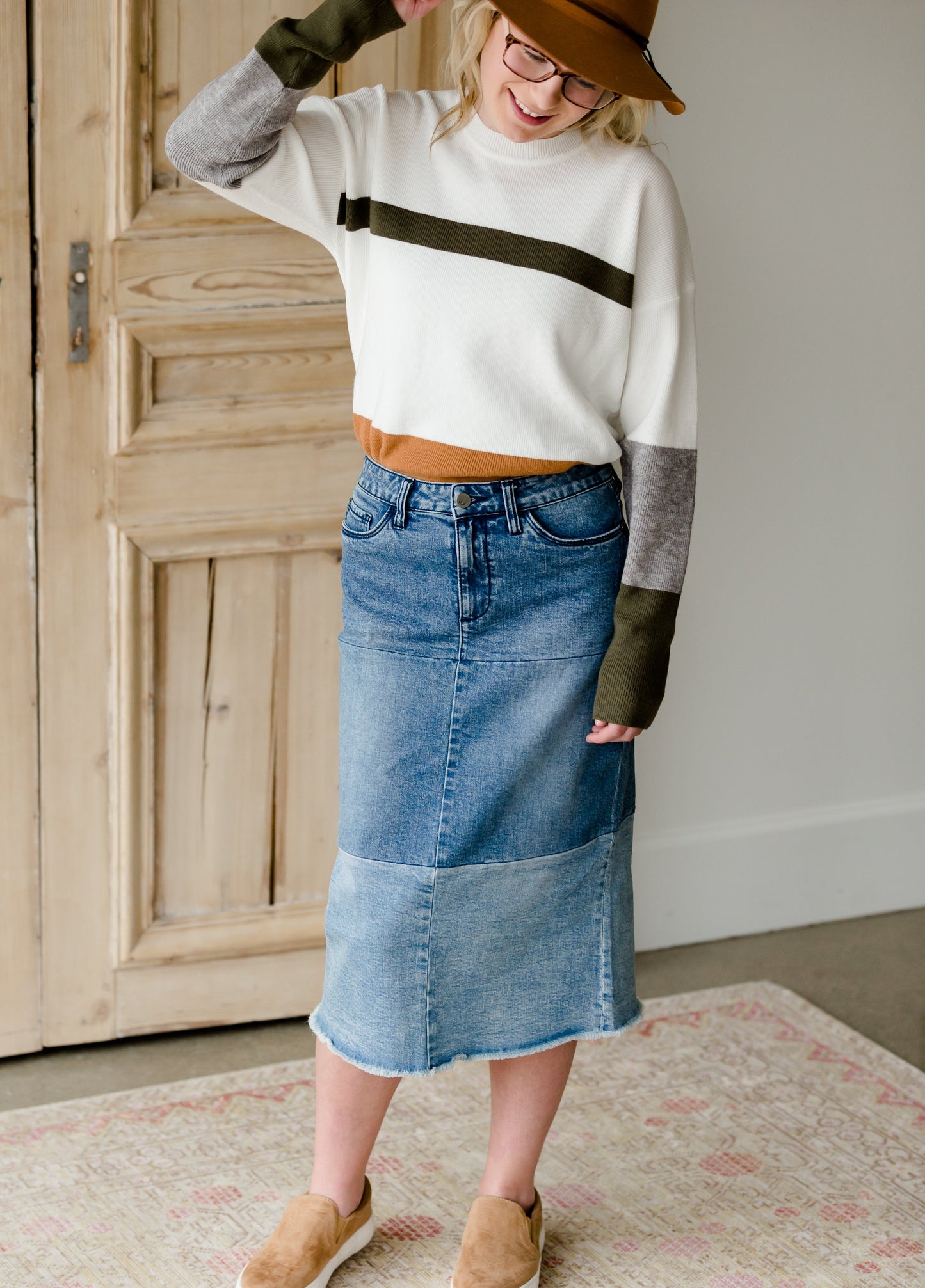 Denim Blocked Midi Jean Skirt - FINAL SALE Skirts