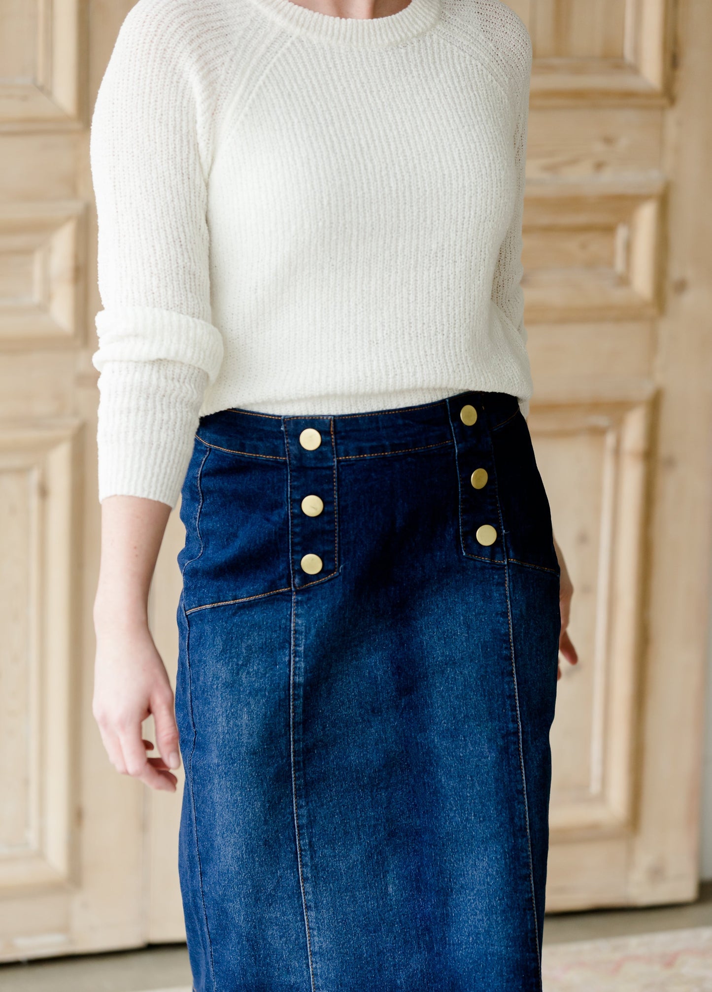 Denim Button Detail Jean Midi Skirt - FINAL SALE Skirts