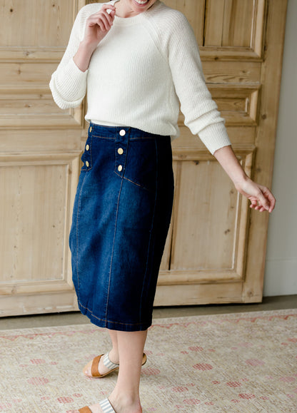 Denim Button Detail Jean Midi Skirt - FINAL SALE Skirts