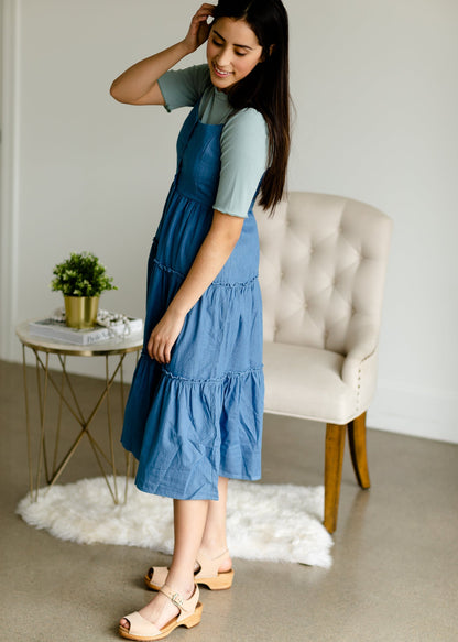 Denim Button Front Tiered Midi Dress - FINAL SALE Dresses