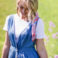 women's denim v neck button front dress