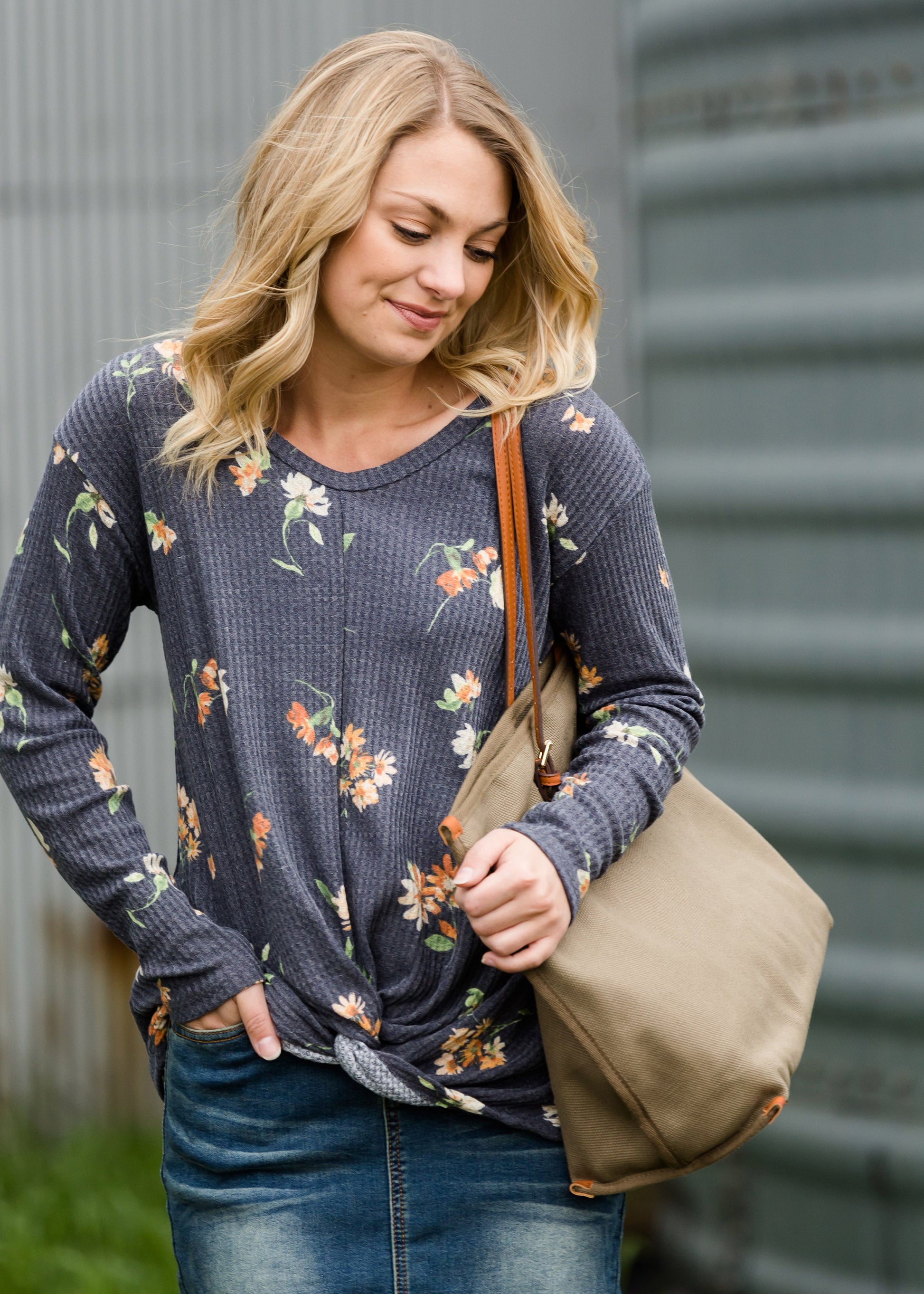 Denim Floral Print Top - FINAL SALE Tops