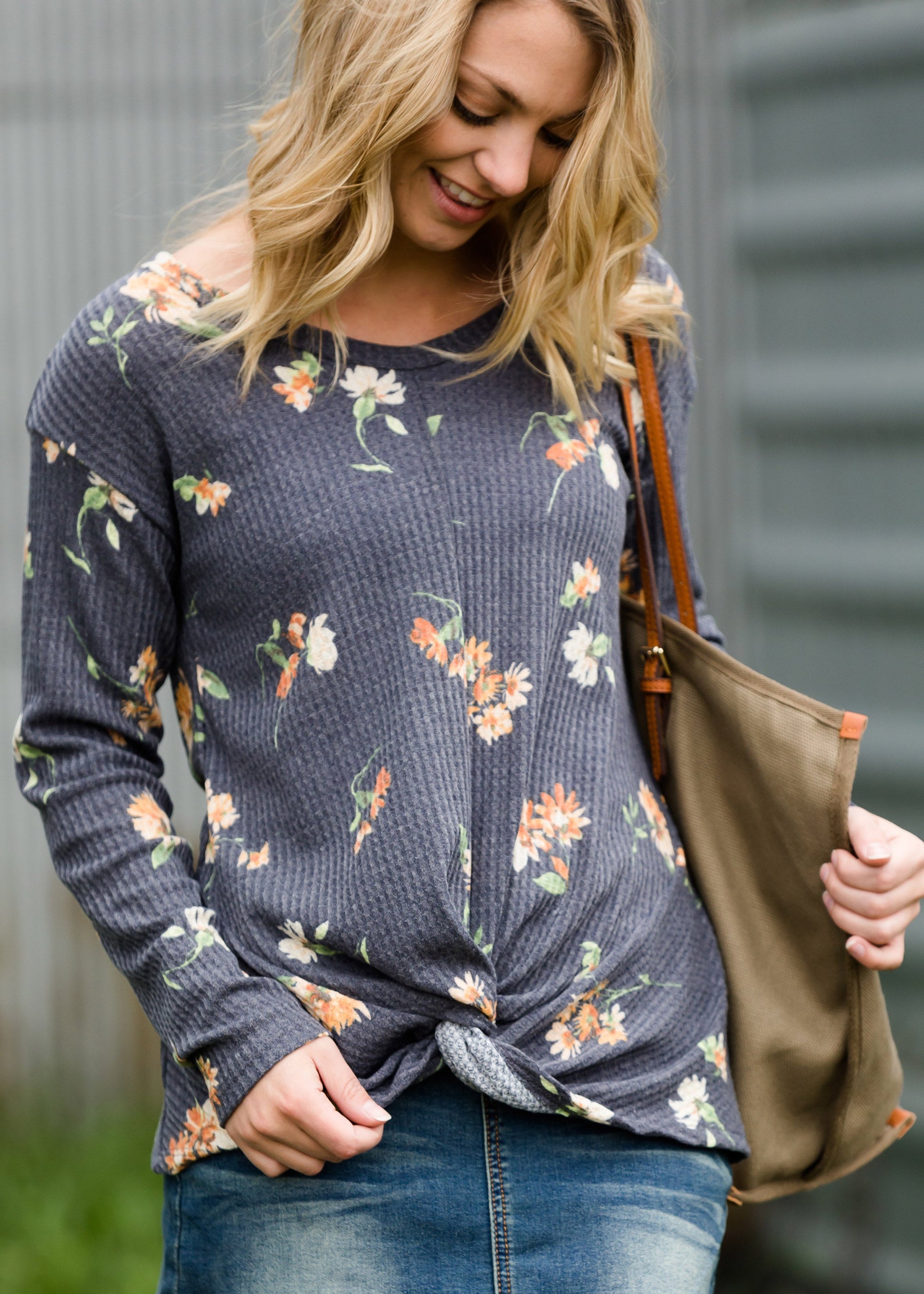 Denim Floral Print Top - FINAL SALE Tops