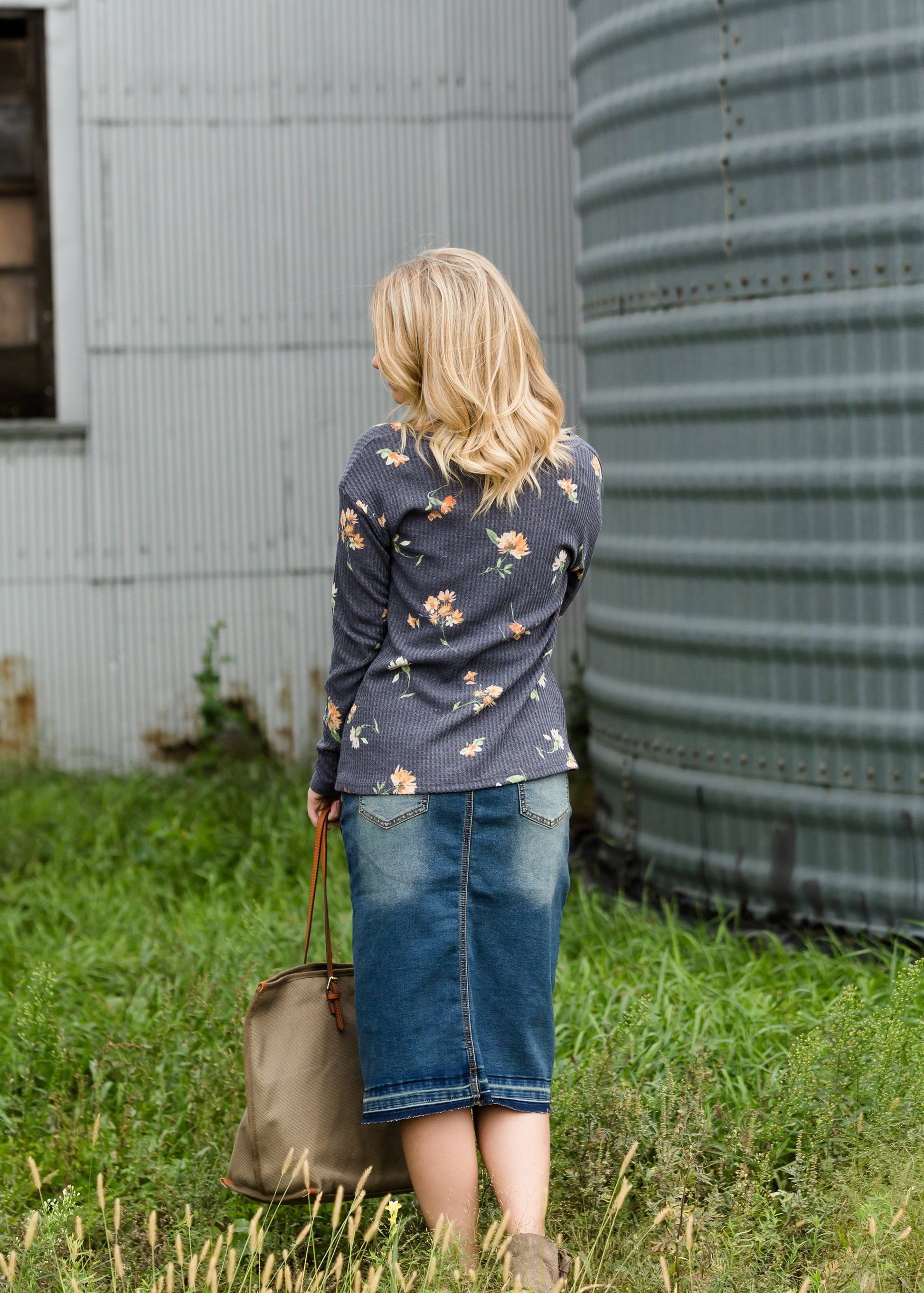 Denim Floral Print Top - FINAL SALE Tops