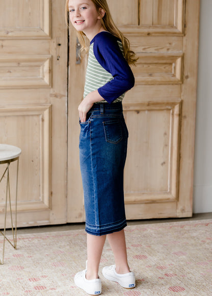 Denim Pencil Panel Jean Midi Skirt - FINAL SALE Skirts