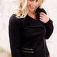 Black Zip Up Detail Motor Biker Knit Jacket