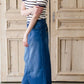 Modest long denim jean skirt with pocket details